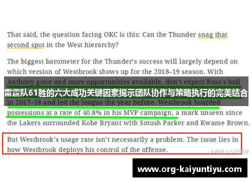 雷霆队61胜的六大成功关键因素揭示团队协作与策略执行的完美结合